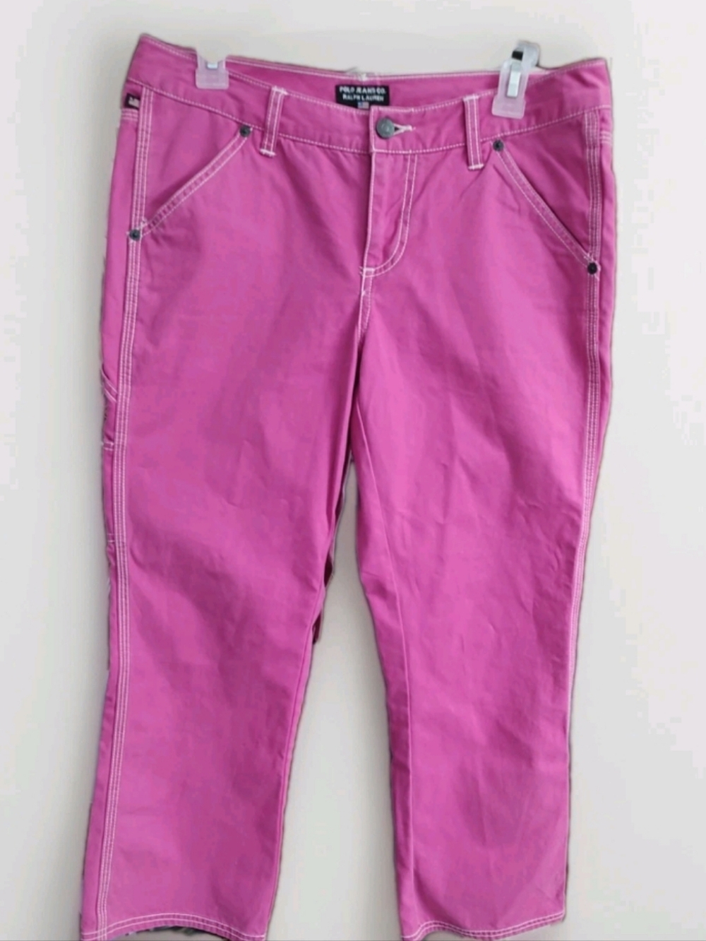 Y2K Ralph Lauren Straight Leg Mid-Rise Cargo Carpenter Pant Cropd Hot Pink Sz 8